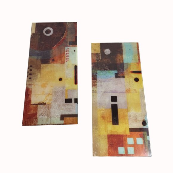 Abstract Glass Wall Art Panels Set Of 2 Artist Signed Geometric Hanging Gallery - Picture 16 of 16